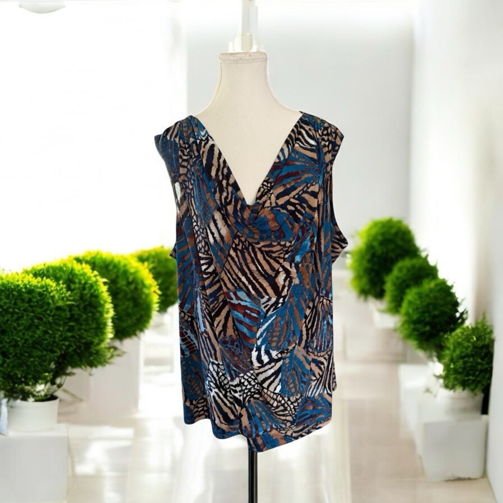 Dress Barn Blue and Brown Blouse with V-Neckline